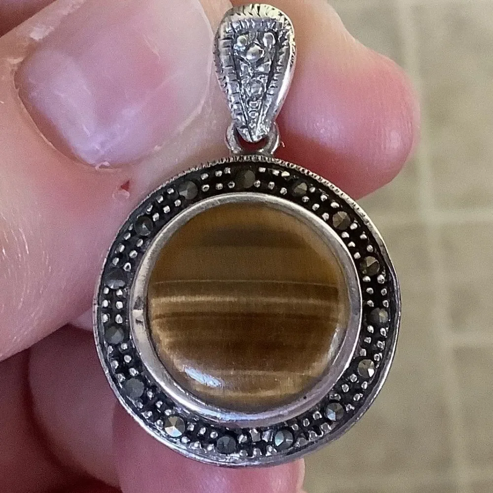 𝅺sterling SILVER 925 TIGER EYE MARCASITE WOMAN PENDANT​